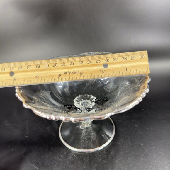 1950s HEISEY ORCHID Footed Pedestal Dish Bowl Silver Overlay Manganese 365nm UV - Picture 4 of 16
